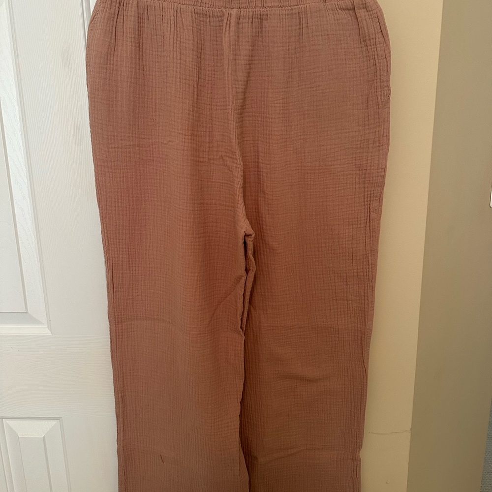 Faherty Organic Cotton Gauze Wide Leg Pants in Rose